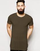 Asos Longline Muscle T-shirt In Fine Rib In Khaki - Comrad Khaki