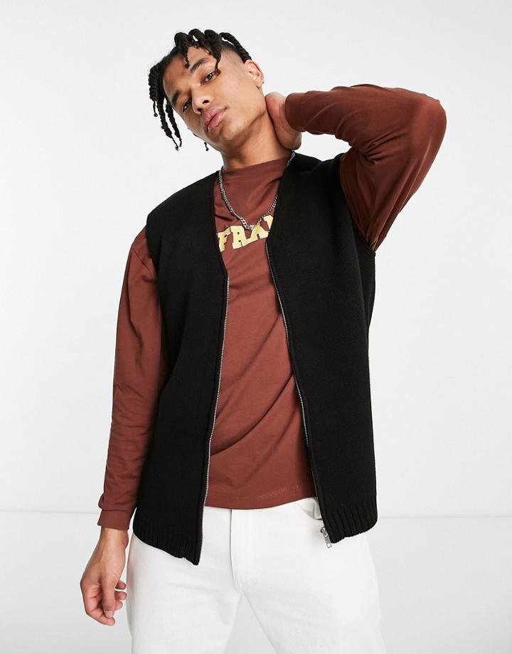 Topman Knit Zip Up Tank In Black