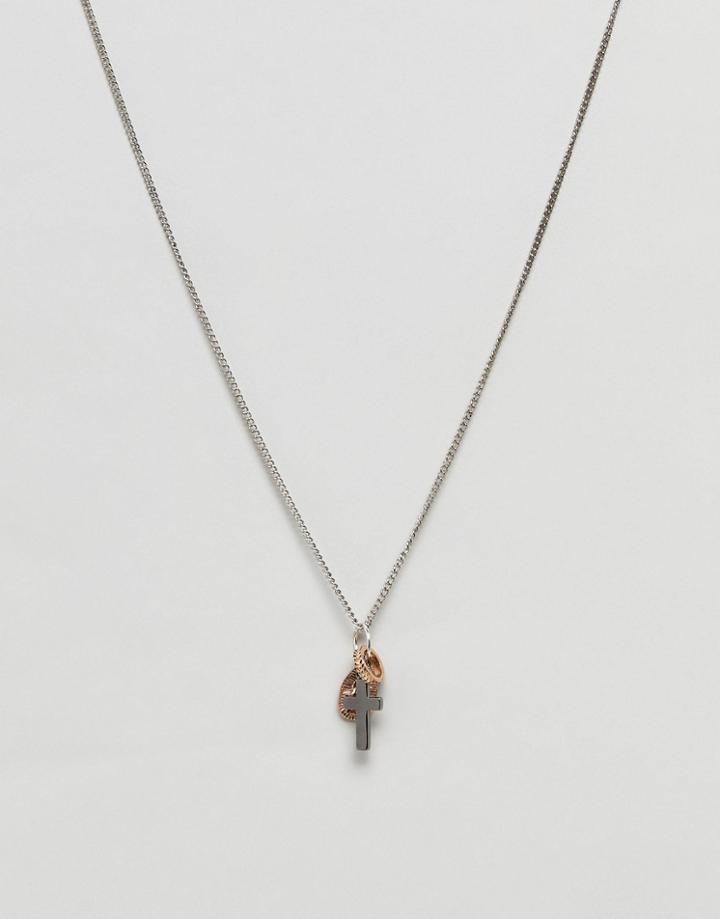 Icon Brand Cross Charm Necklace In Antique Silver Exclusive To Asos - Silver