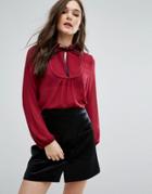 Qed London Blouse With Bib Front - Red
