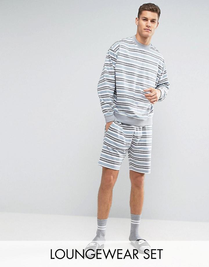 Asos Striped Sweatshirt & Short Set - Gray