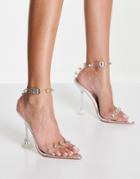 Public Desire X Kenza Heeled Sandals With Stud Details In Clear-silver