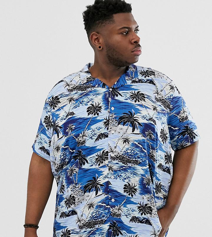 Jacamo Revere Collar Shirt With Palm Tree Print