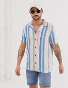 River Island Revere Shirt In Blue Stripe