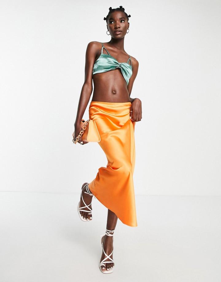 Topshop Satin Bias Midi Skirt In Orange