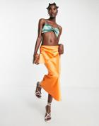 Topshop Satin Bias Midi Skirt In Orange