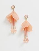 Asos Design Earrings With Frosted Resin Petals In Gold Tone - Pink