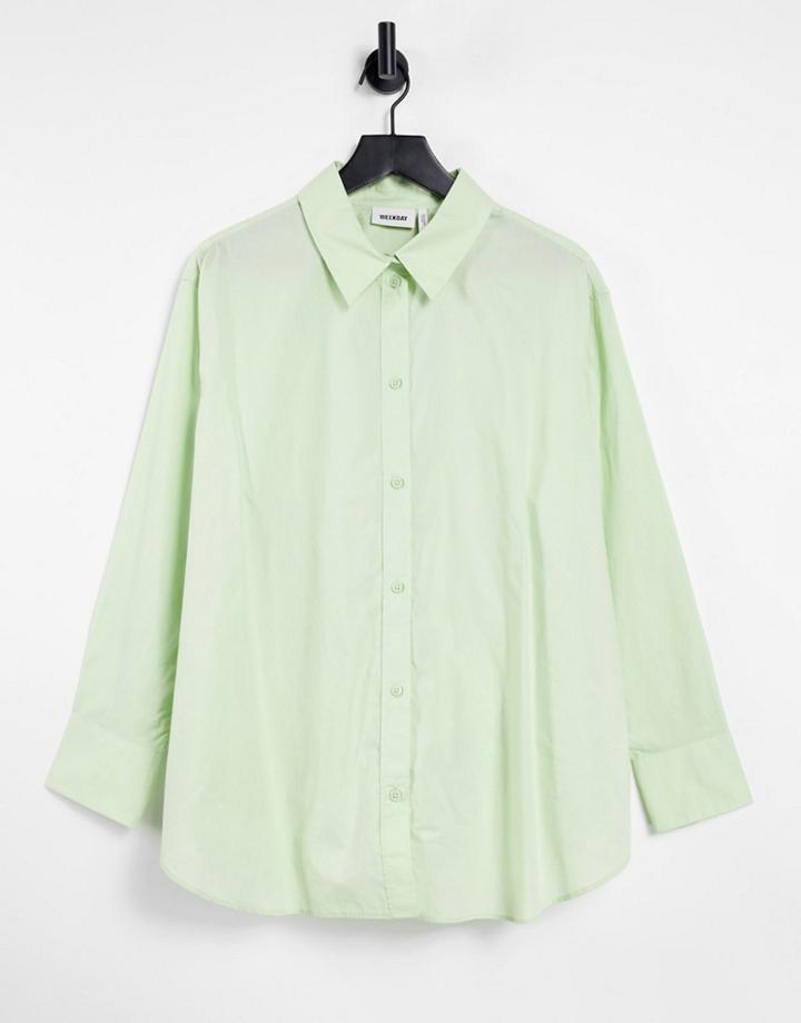Weekday Edyn Organic Cotton Poplin Shirt In Green