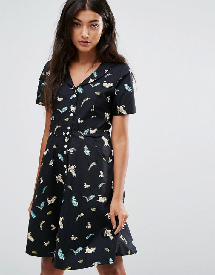 Trollied Dolly Coconut Print Tea Dress - Black