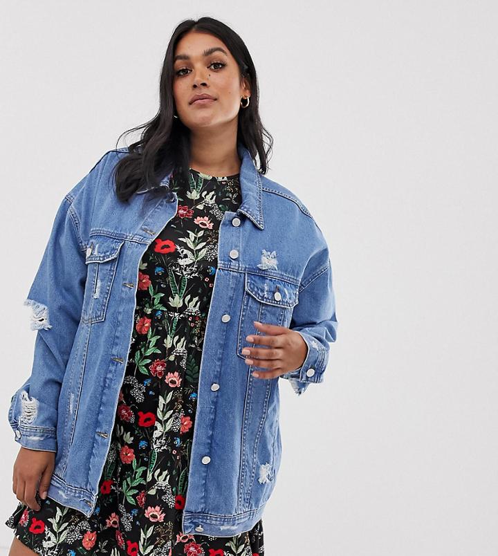 Missguided Plus Oversized Denim Jacket In Blue - Blue