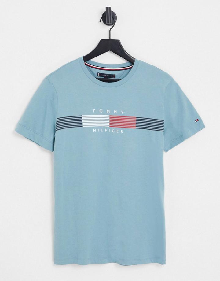 Tommy Hilfiger Cotton Blend Chest Corp Stripe Logo T-shirt In Light Blue - Lblue