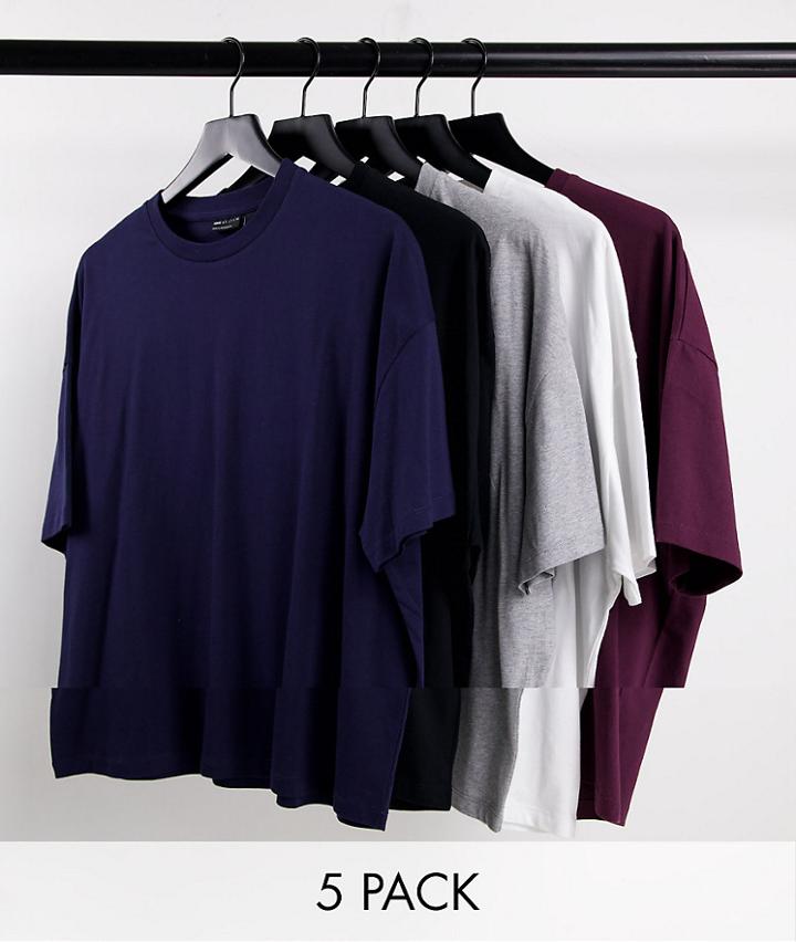 Asos Design 5 Pack Oversized T-shirt In Multi