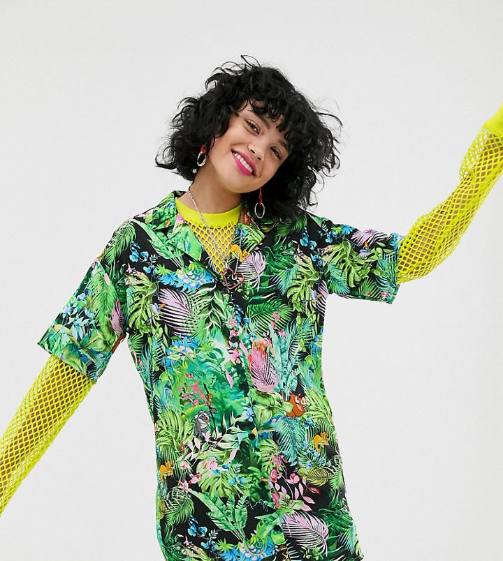 Disney The Lion King X Asos Design Shirt Dress In Jungle Print-multi