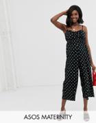 Asos Design Maternity Cami Jumpsuit With Gathered Bodice Detail In Ditsy Floral Print - Multi