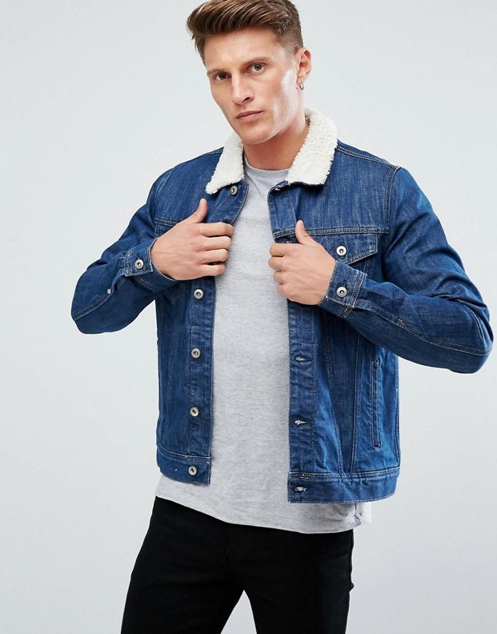 Esprit Denim Jacket With Fleece Collar - Blue