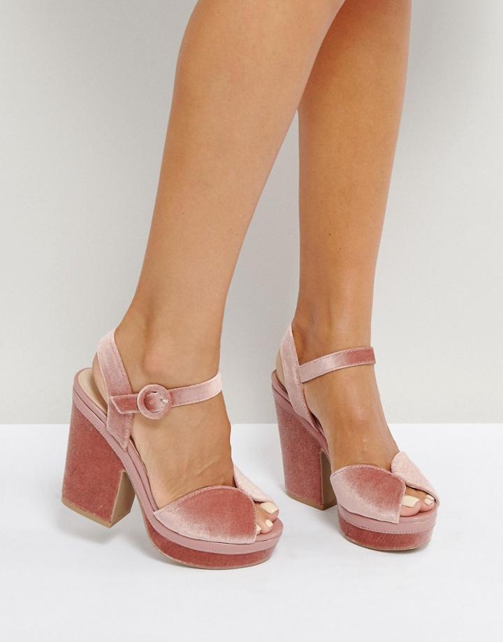 Qupid Velvet Platform Sandal - Beige