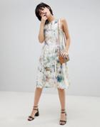 Paisie Floral Keyhole Dress With Gathered Waist - Multi