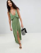 Asos Floaty Layer Frill Jersey Maxi Beach Dress - Green