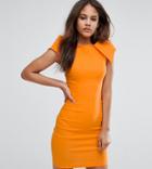 Vespertall Pencil Dress With Origami Shoulders - Orange