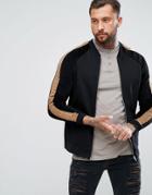Asos Jersey Bomber Jacket With Faux Suede Stripe - Black