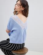 Asos Design Oversized Sweater With Lace Back - Blue