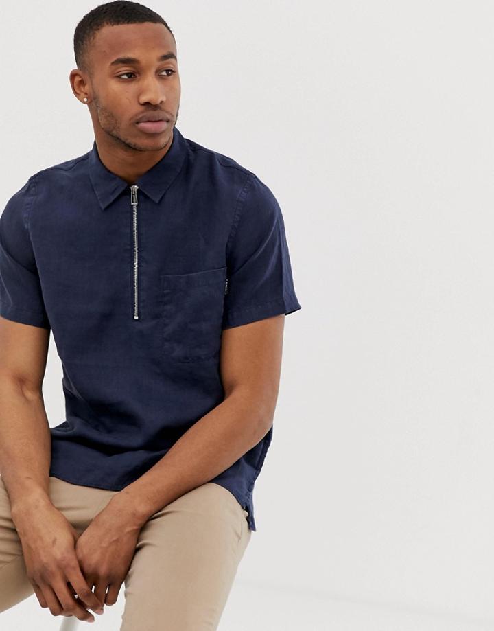 Ps Paul Smith Short Sleeve Linen Zip Shirt In Navy