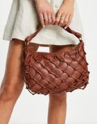 Mango Faux Leather Shoulder Bag With Woven Detail In Burgundy-red