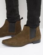 Asos Chelsea Boots In Khaki Suede With Back Pull - Green
