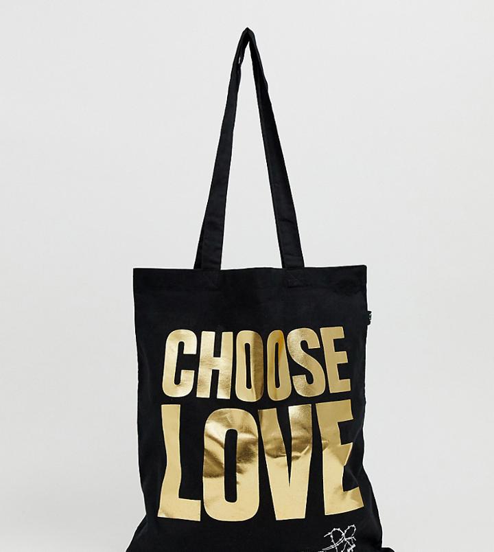 Help Refugees Choose Love Gold Foil Organic Cotton Tote Bag - Black