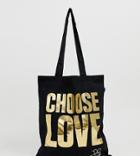 Help Refugees Choose Love Gold Foil Organic Cotton Tote Bag - Black