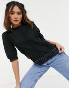 Oasis Lace Trim Poplin Top In Black