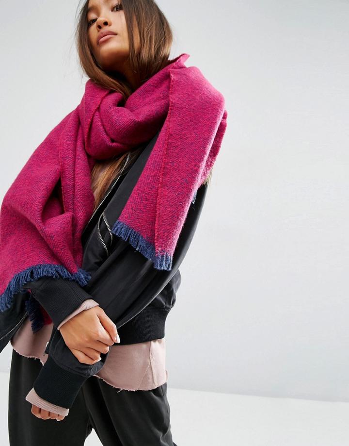 Asos Oversized Long Woven Scarf In Mini Herringbone Boucle - Pink