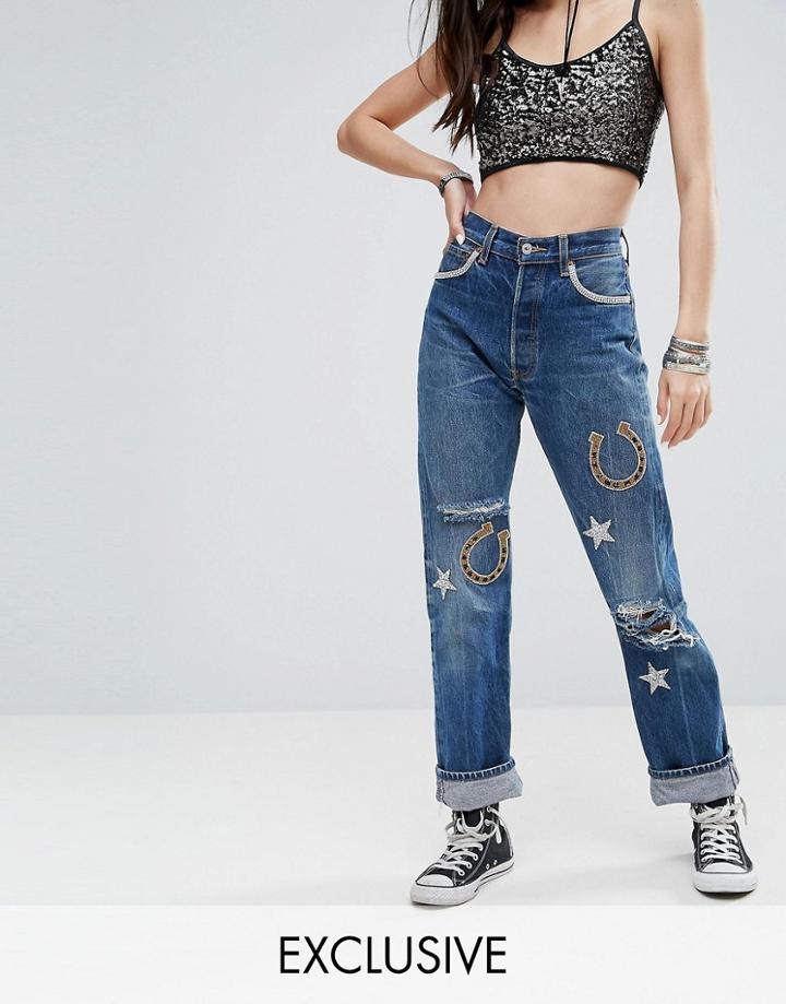 Reclaimed Vintage Revived Levis Jeans With Western Patches - Blue
