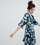 Monki Tropical Bird Print Wrap Mini Dress-multi