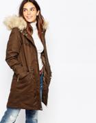 Warehouse Faux Fur Parka - Khaki