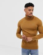 River Island Roll Neck Sweater In Camel-tan