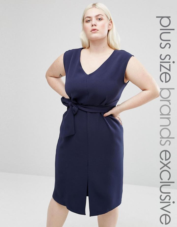 Closet Plus Sleeveless Tie Waist Swing Dress - Navy