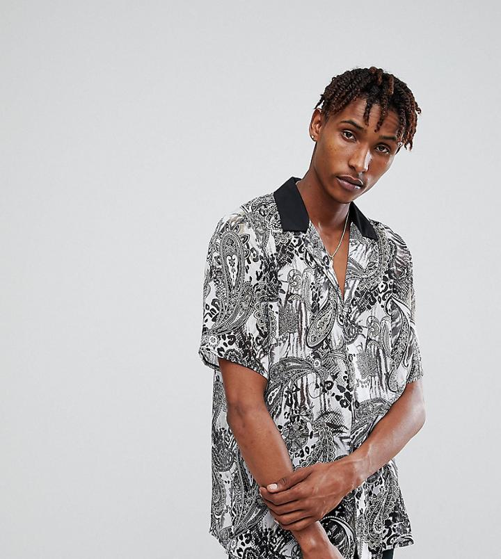 Reclaimed Vintage Inspired Revere Shirt In White Baroque Print Reg Fit - White