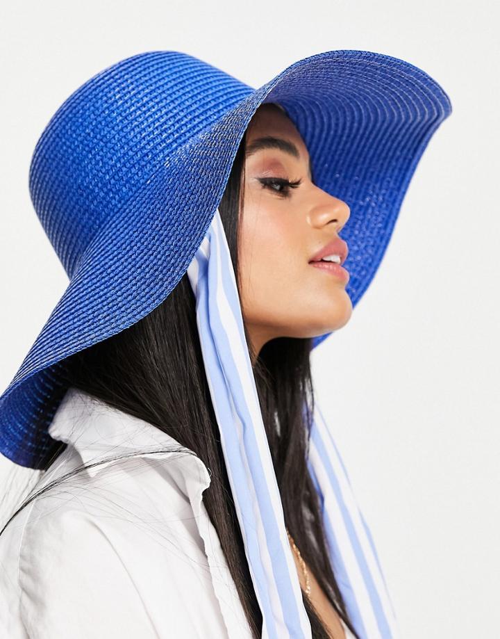 Svnx Straw Hat With Stripe Scarf Tie Strap In Blue-blues