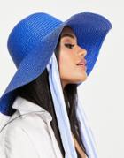 Svnx Straw Hat With Stripe Scarf Tie Strap In Blue-blues