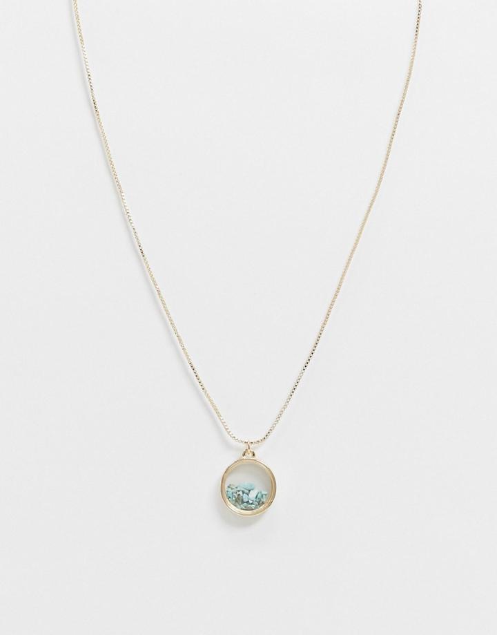 Asos Design Necklace With Semi-precious Amazonite Pendant In Gold Tone