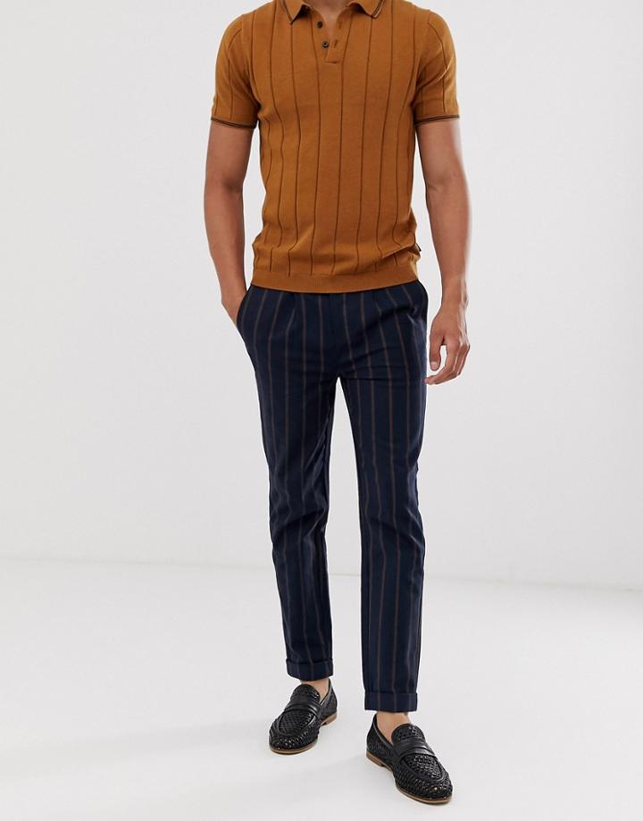 River Island Tapered Navy Pants With Stripe