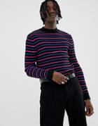 Asos Design Knitted Turtleneck Sweater With Neon Stripe Design - Black