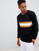 Asos Design Relaxed Long Sleeve T-shirt With Contrast Chest Stripe And Ringer - Black