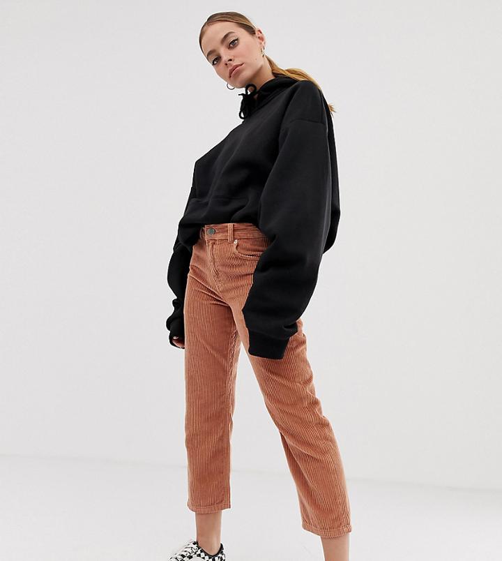 Asos Design Petite Florence Authentic Straight Leg In Biscuit Cord - Brown