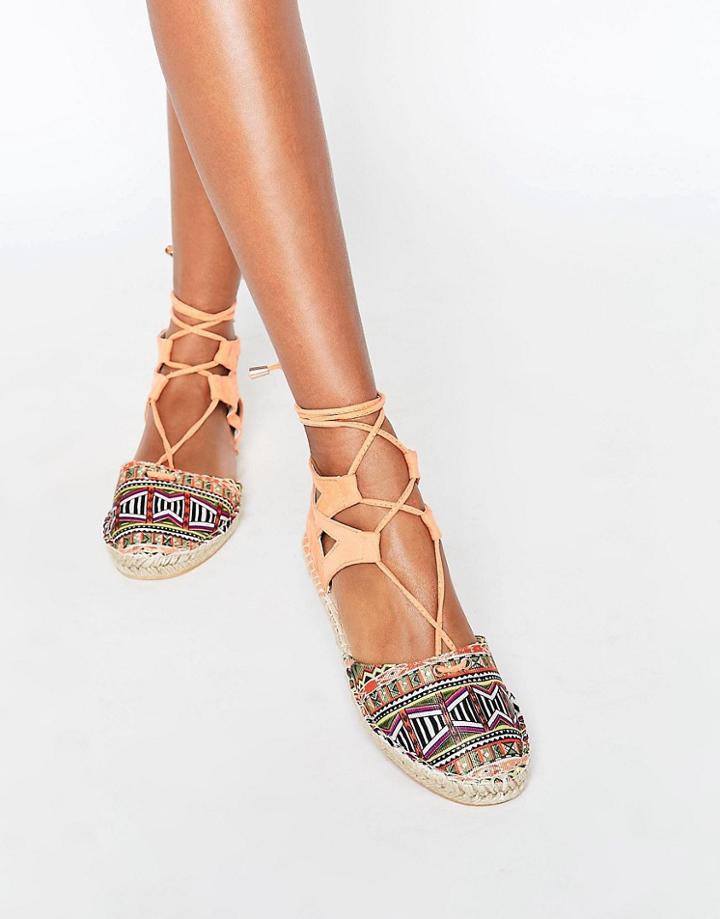 Daisy Street Tie Up Espadrilles - Orange