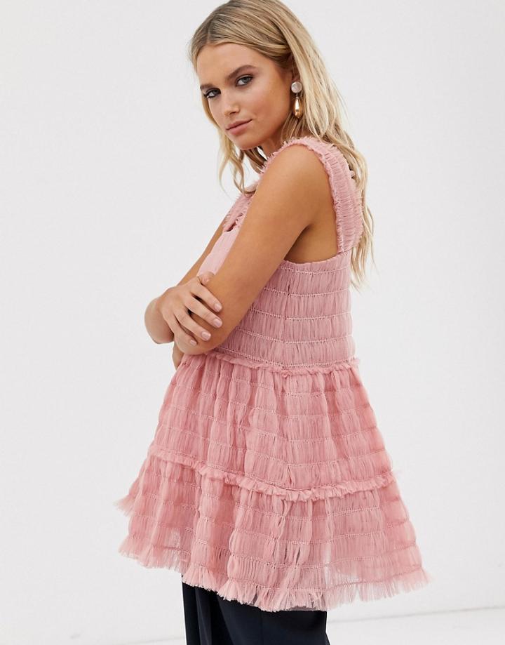 Sister Jane Cami Top In Shirred Tulle-pink