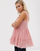 Sister Jane Cami Top In Shirred Tulle-pink
