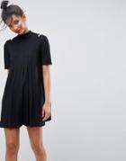 Asos Pleated Mini Dress With Cut Out Shoulders - Black