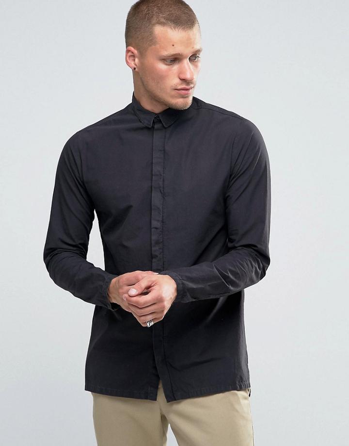 Selected Homme Plus Longline Shirt With Straight Hem Detail - Black